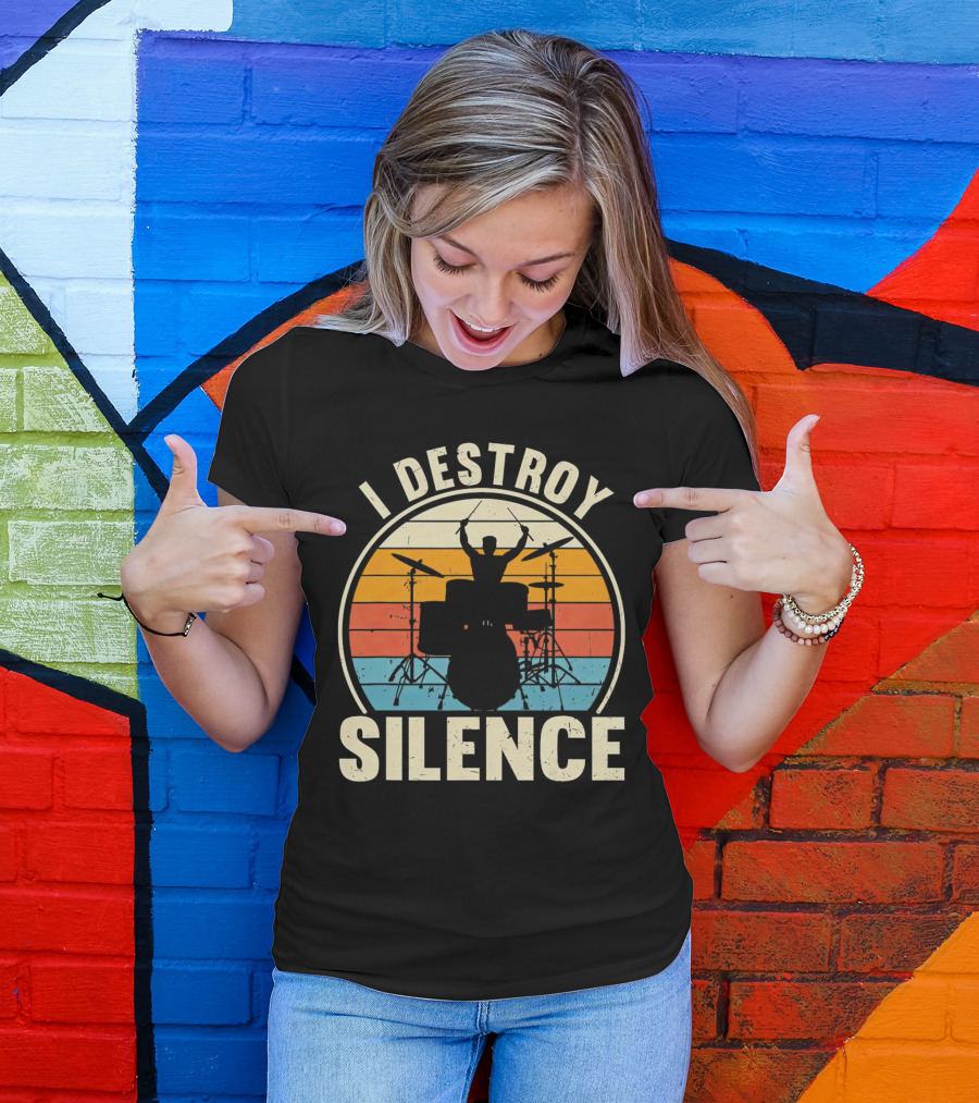 I Destroy Silence Drummer Vintage Sunset T-Shirt