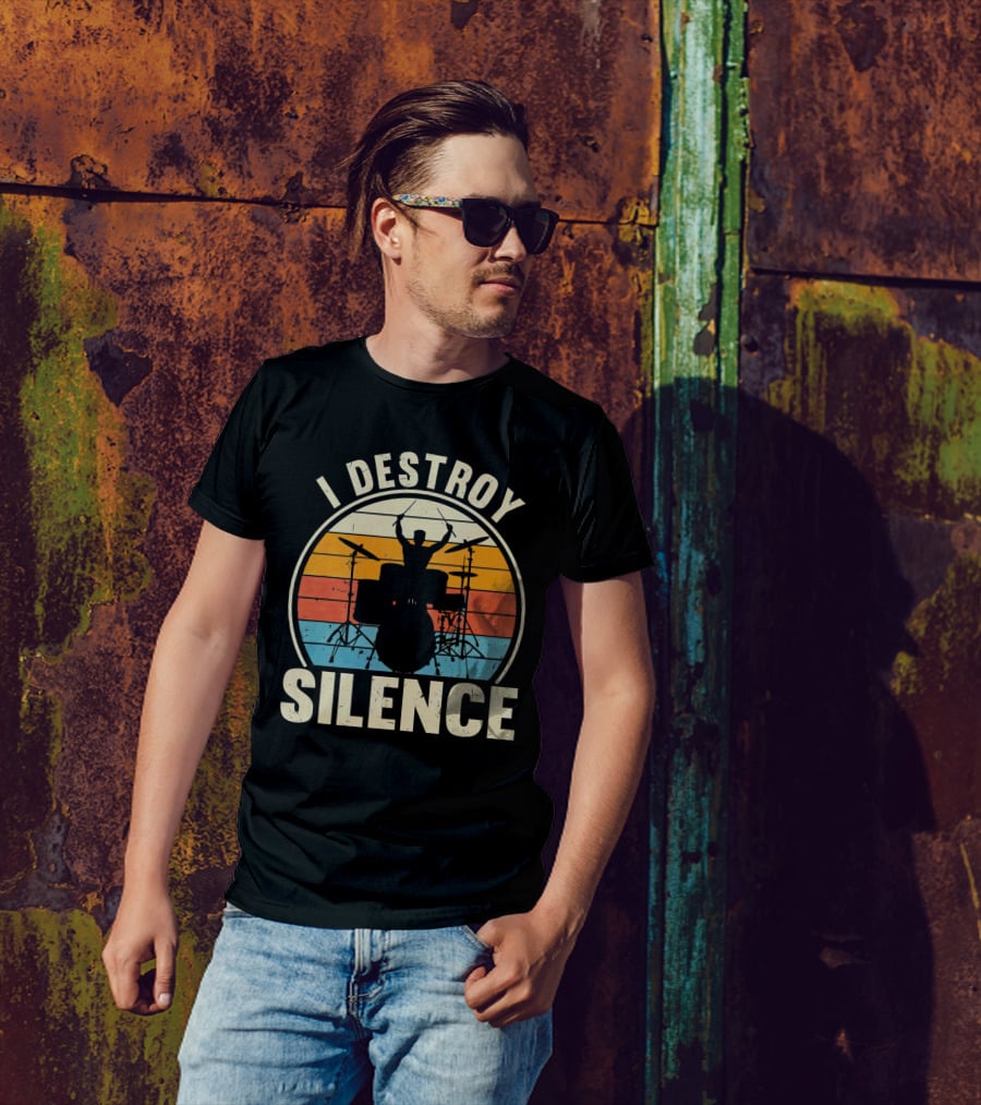 I Destroy Silence Drummer Vintage Sunset T-Shirt