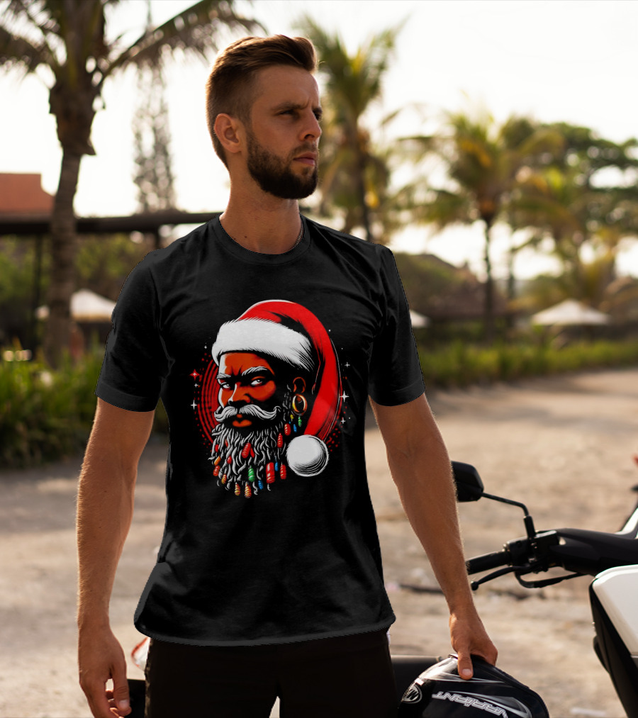 Santa African Christmas Festive Lights Beard Santa Hat T-Shirt