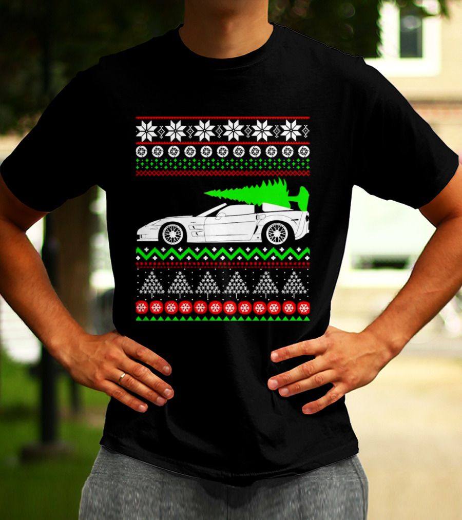 Corvette C6 Ugly Christmas Sweater Car And Tree T-Shirt