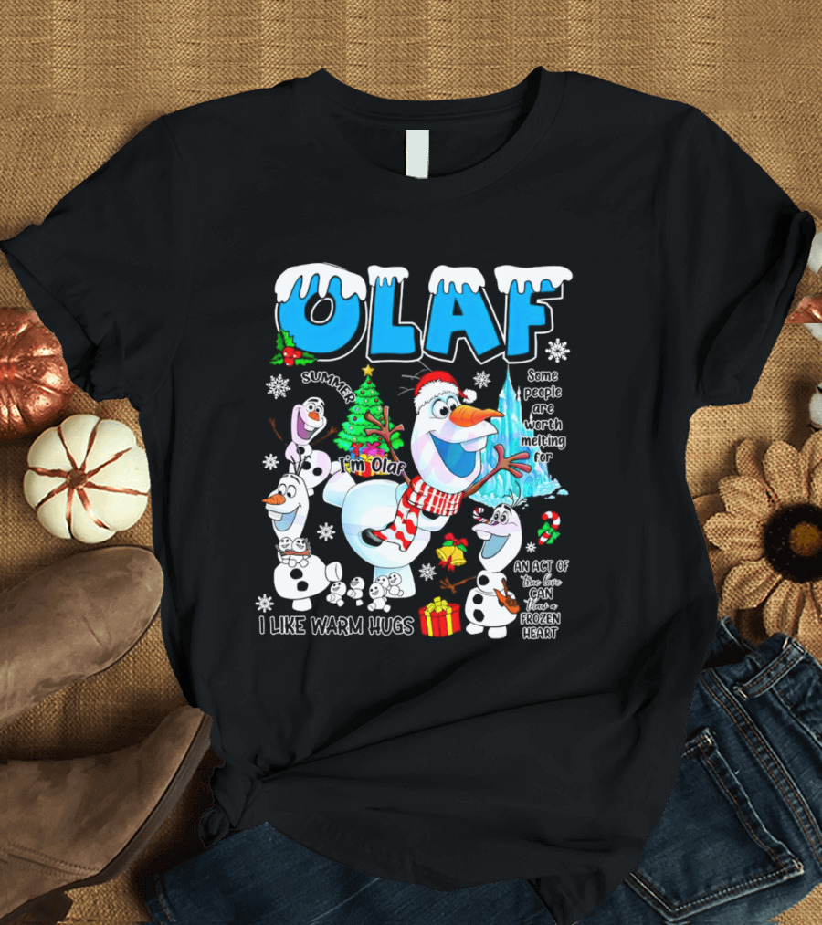 OLAF Summer I'm Olaf I Like Warm Hugs Christmas Santa Hat Some People Are Worth Melting For T-Shirt
