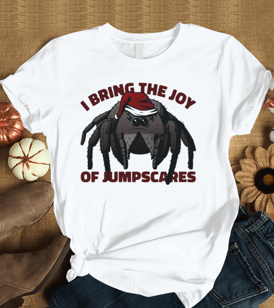 I Bring The Joy Of Jumpscares Christmas Spider With Santa Hat T-Shirt