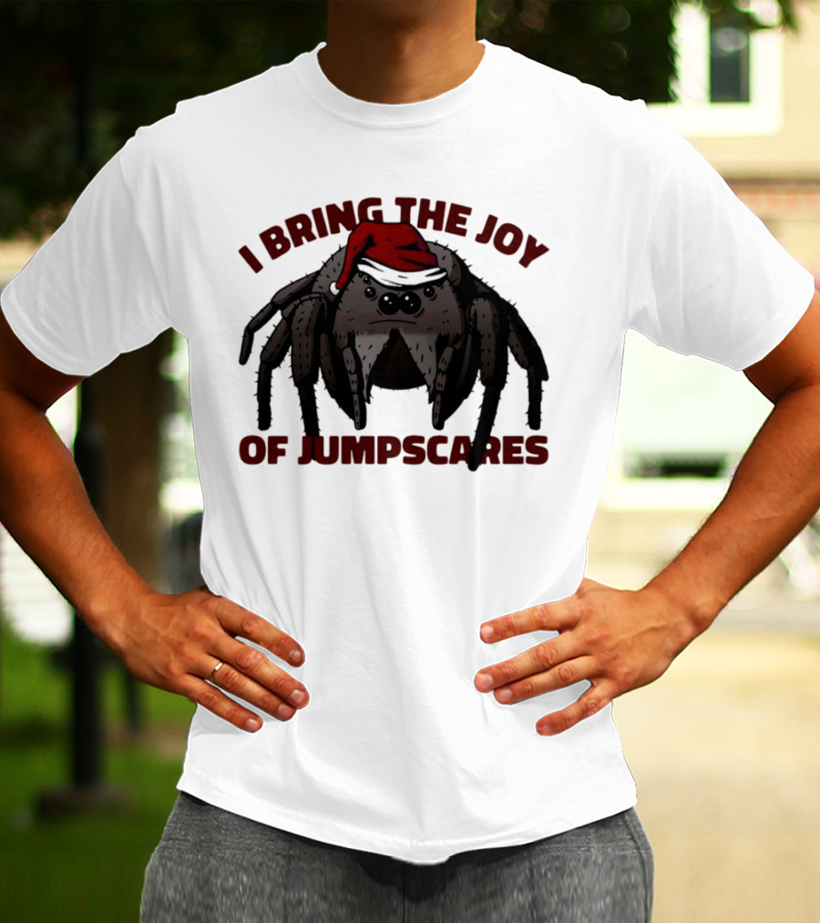 I Bring The Joy Of Jumpscares Christmas Spider With Santa Hat T-Shirt