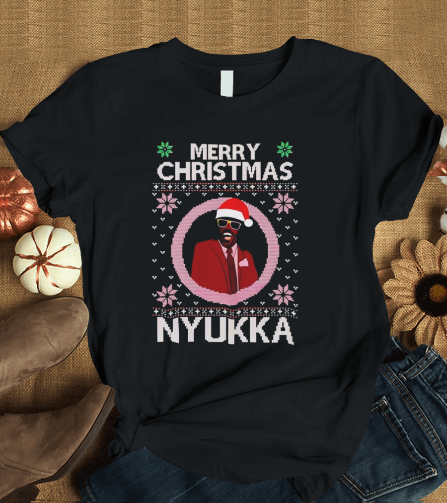 Merry Christmas Nyukka Santa Hat Snowflakes T-Shirt