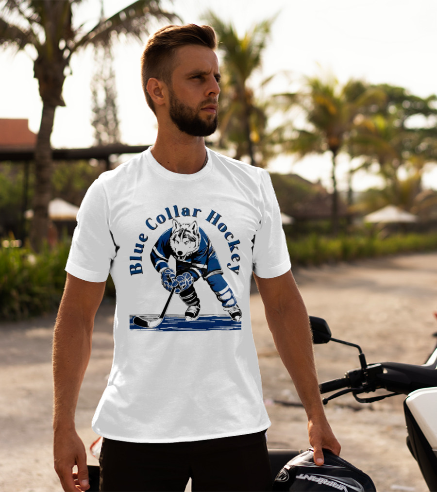 Blue Collar Hockey Wolf Player In Action T-Shirt