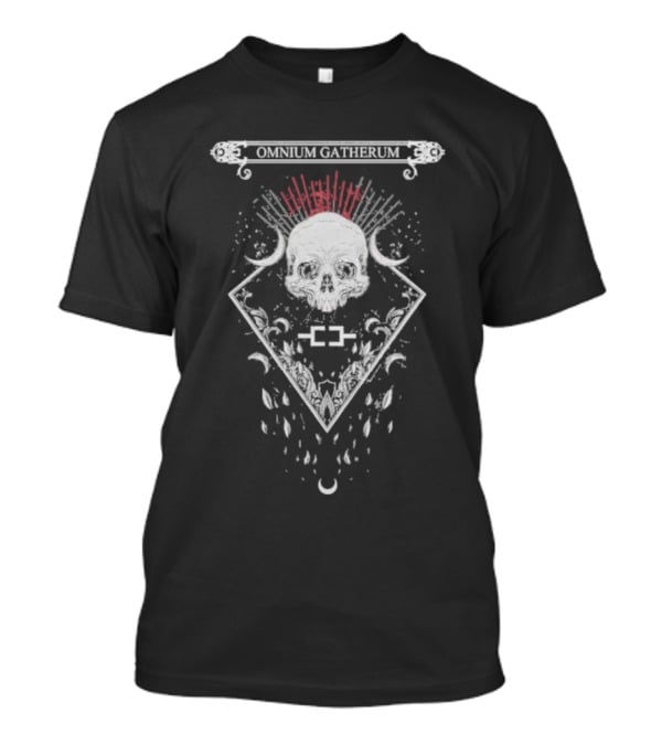 Omnium Gatherum Skull With Symbolic Red Rays And Crescent Moons T-Shirt