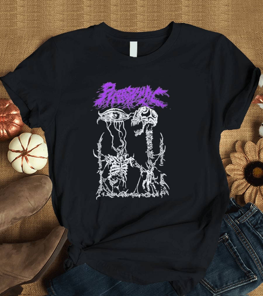Phobophilic Eye To Eye Skeleton Skull Art Purple Text T-Shirt