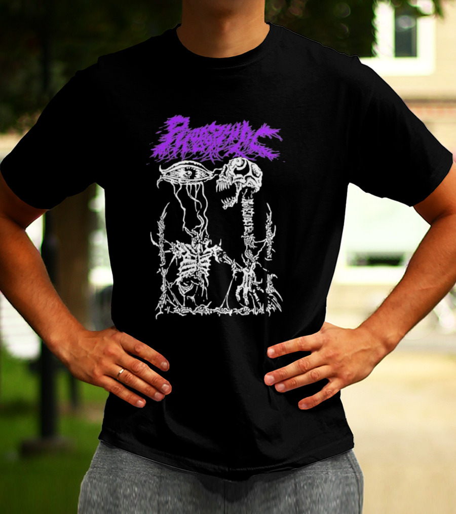 Phobophilic Eye To Eye Skeleton Skull Art Purple Text T-Shirt