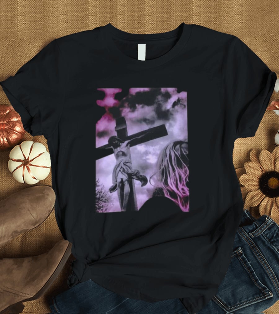 Zakk Wylde Jesus Crucifixion Image With Dark Sky And Blonde Hair Motif T-Shirt