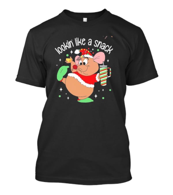Lookin Like A Snack Christmas Mouse Santa Hat Holiday Treat T-Shirt