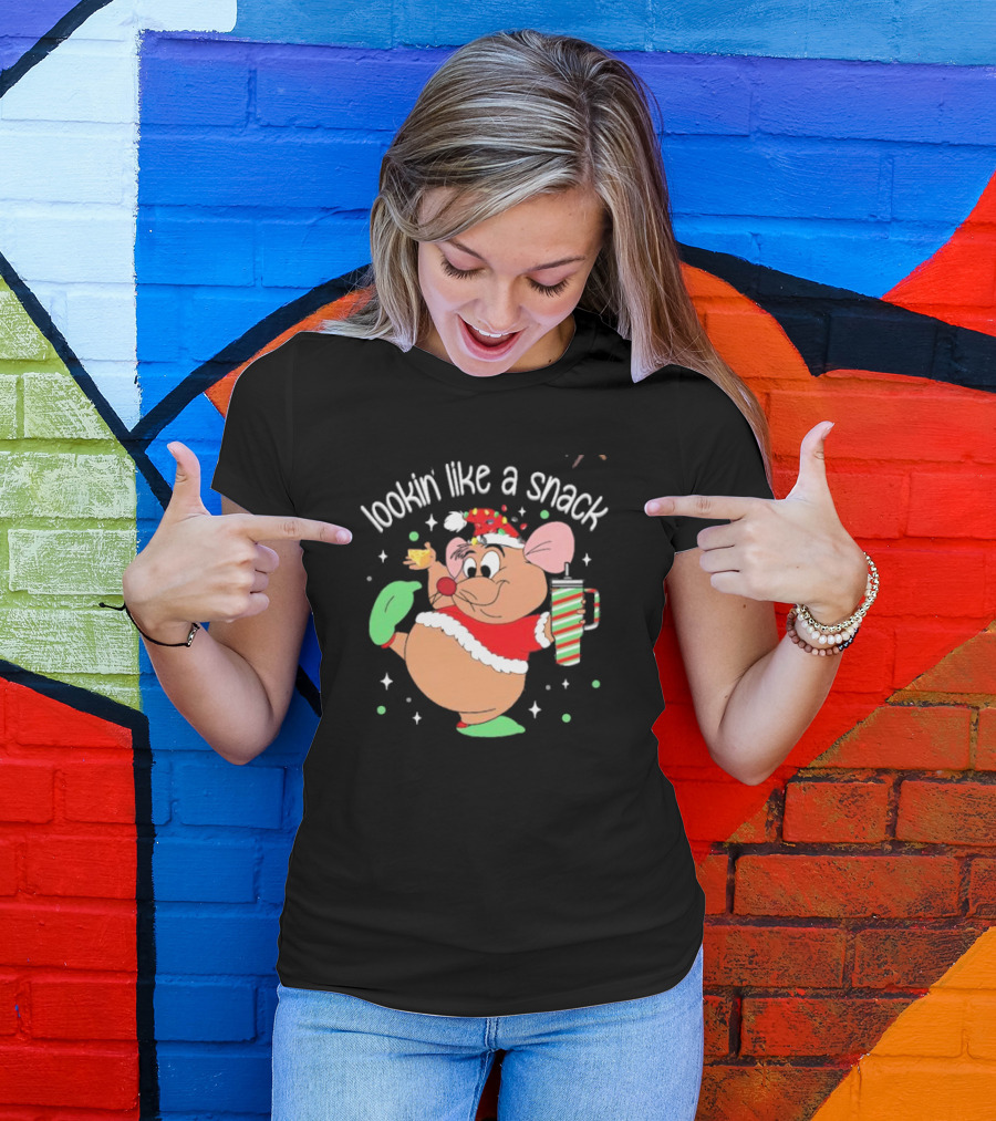 Lookin Like A Snack Christmas Mouse Santa Hat Holiday Treat T-Shirt