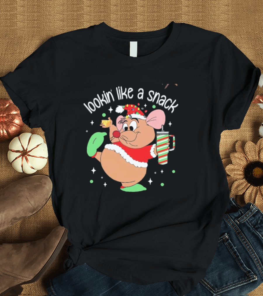 Lookin Like A Snack Christmas Mouse Santa Hat Holiday Treat T-Shirt