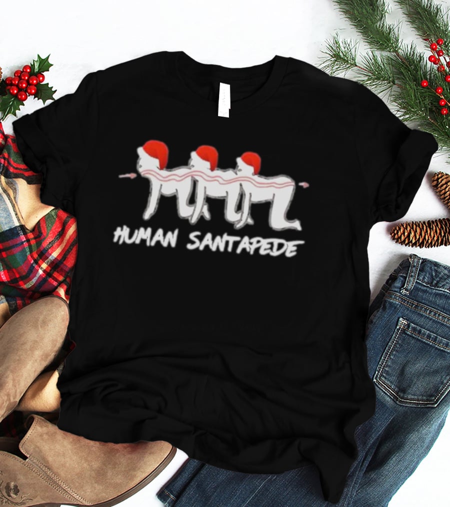 Human Santapede Santa Hats Christmas Humor T-Shirt