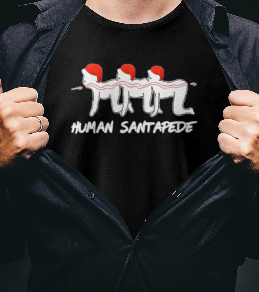 Human Santapede Santa Hats Christmas Humor T-Shirt
