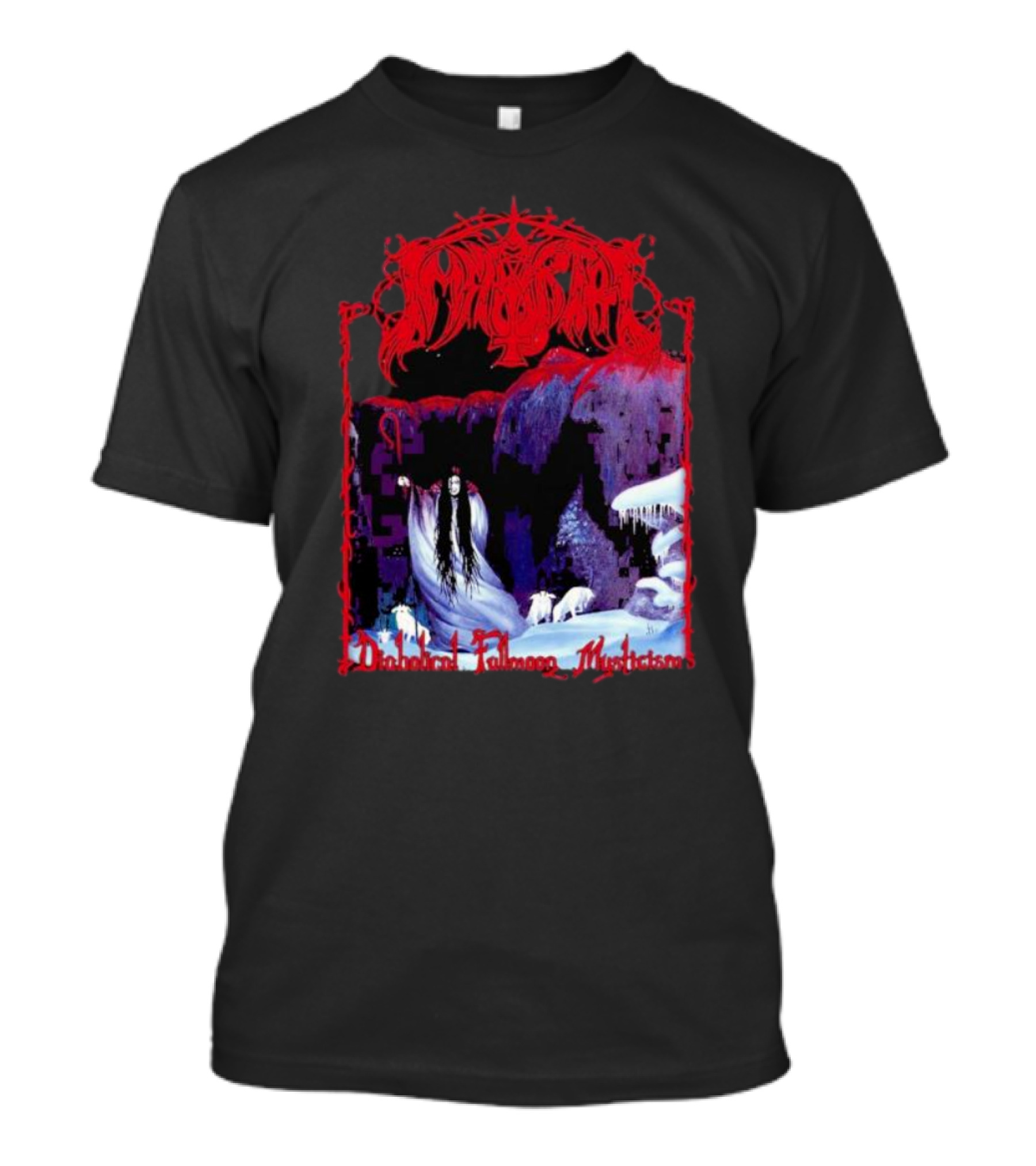 Immortal Diabolical Fullmoon Mysticism Red Logo Snowy Landscape Wraith And Wolves T-Shirt