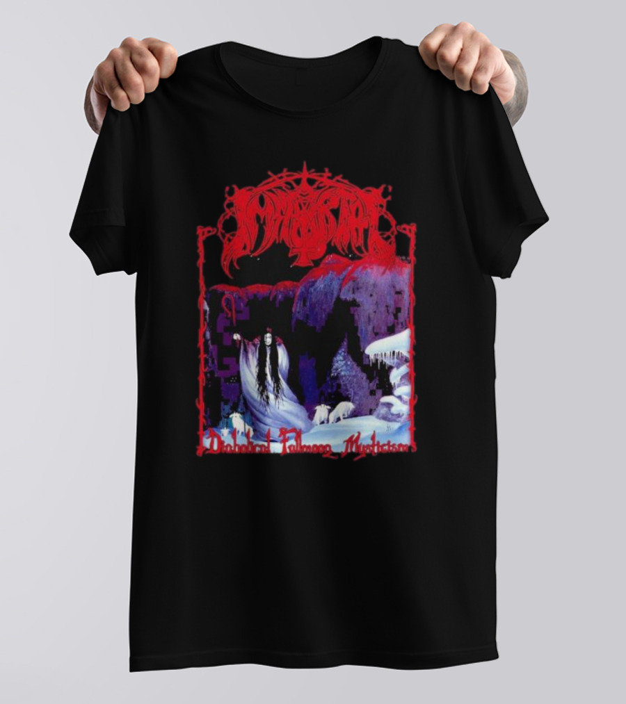 Immortal Diabolical Fullmoon Mysticism Red Logo Snowy Landscape Wraith And Wolves T-Shirt
