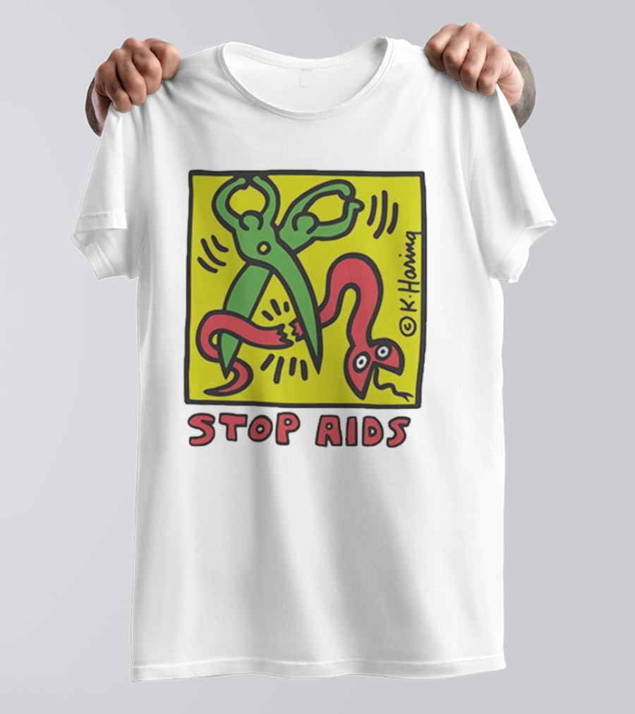Keith Haring Stop Aids Scissors Cutting Snake T-Shirt