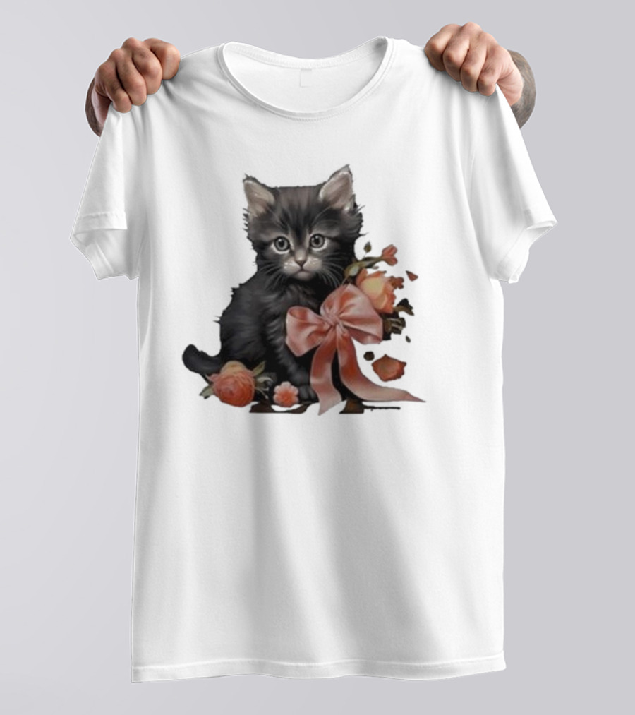 Kimchi And Miso Cute Cat With Bow And Flowers T-Shirt