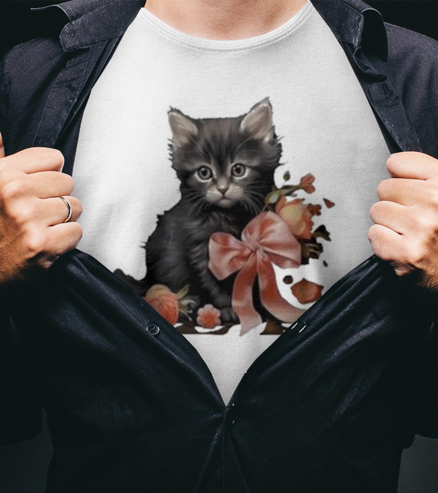Kimchi And Miso Cute Cat With Bow And Flowers T-Shirt