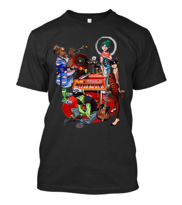 Gorillaz Song Machine Band Characters Keyboard And Trombone T-Shirt