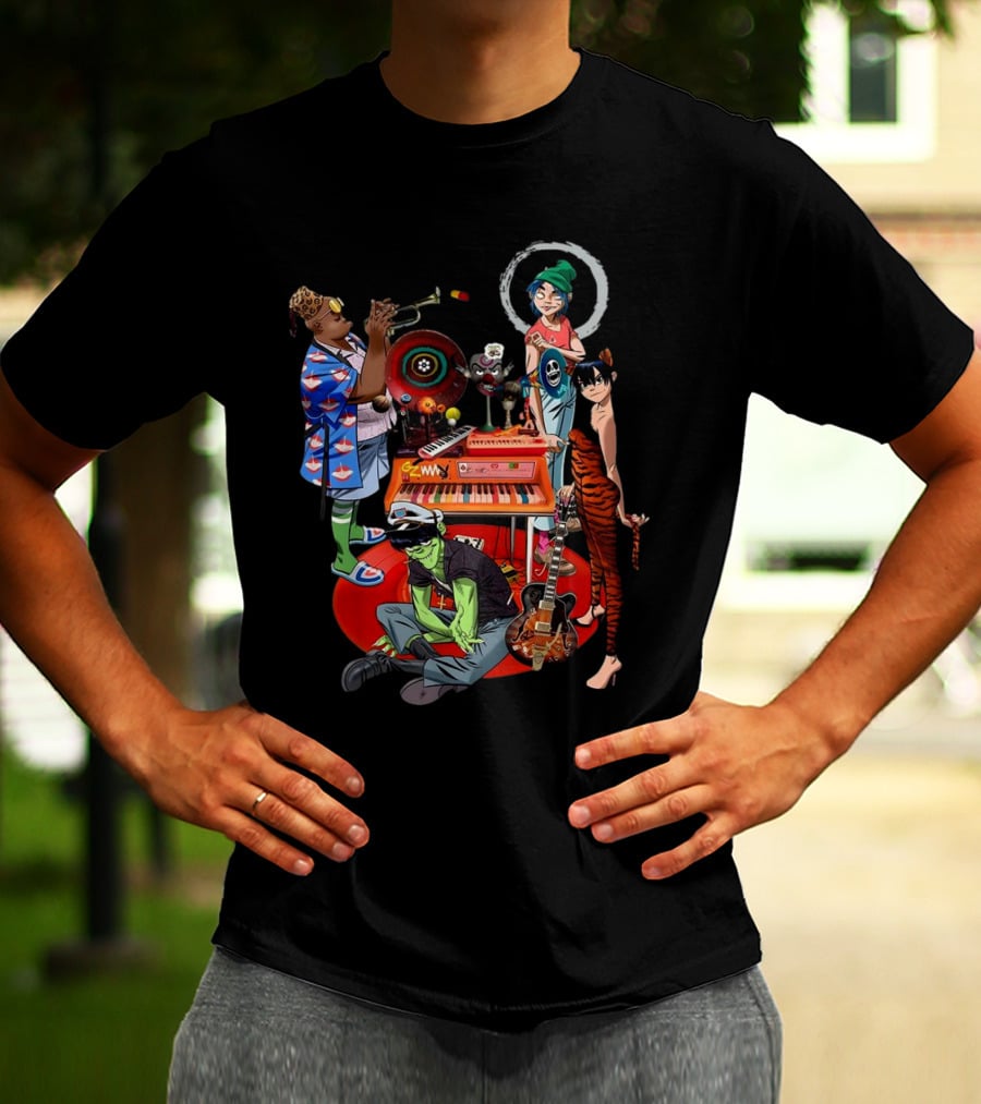 Gorillaz Song Machine Band Characters Keyboard And Trombone T-Shirt