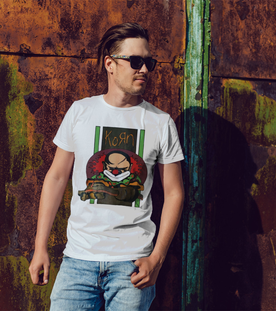 Korn Clown Vintage Evil Clown With Red Nose And Stitched Head T-Shirt