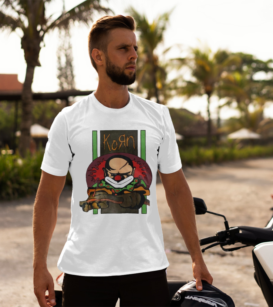 Korn Clown Vintage Evil Clown With Red Nose And Stitched Head T-Shirt