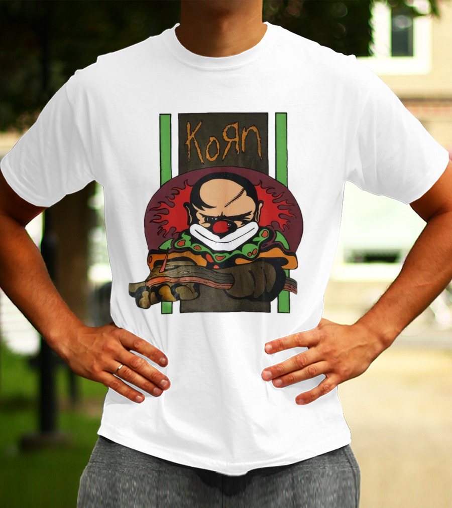 Korn Clown Vintage Evil Clown With Red Nose And Stitched Head T-Shirt