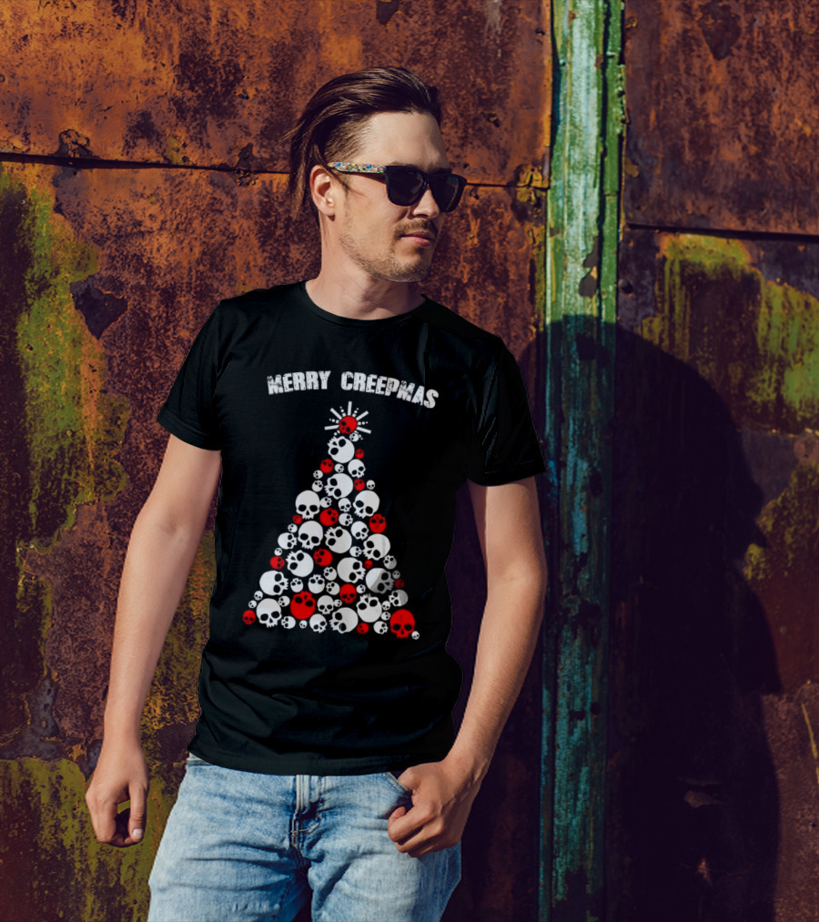 Merry Creepmas Skull Christmas Tree T-Shirt