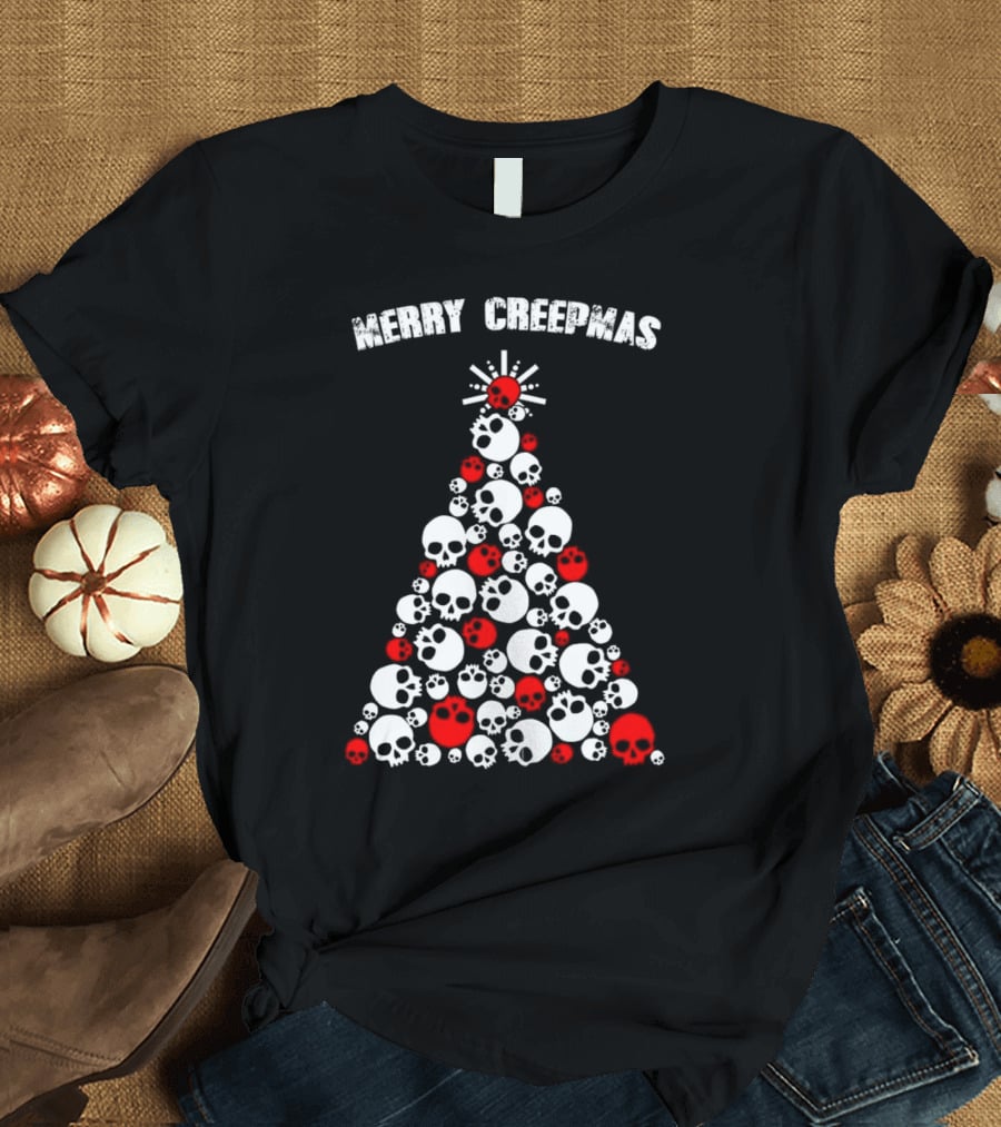 Merry Creepmas Skull Christmas Tree T-Shirt