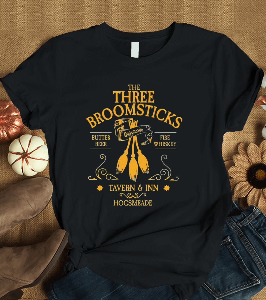 THE THREE BROOMSTICKS HOGSMEADE TAVERN And INN BUTTER BEER FIRE WHISKEY T-Shirt