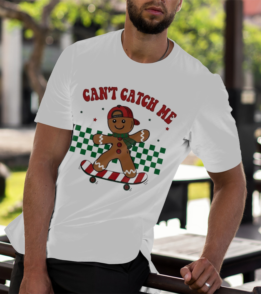 Can't Catch Me Gingerbread Skateboarding T-Shirt