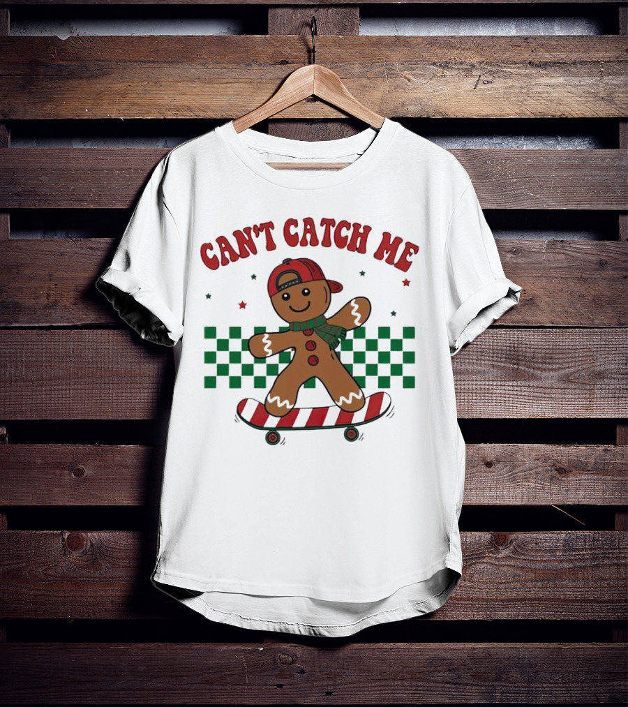 Can't Catch Me Gingerbread Skateboarding T-Shirt
