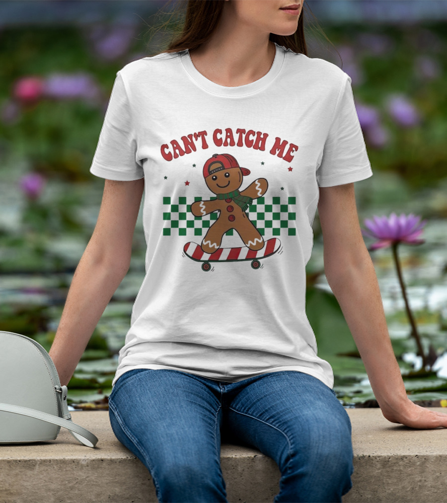 Can't Catch Me Gingerbread Skateboarding T-Shirt