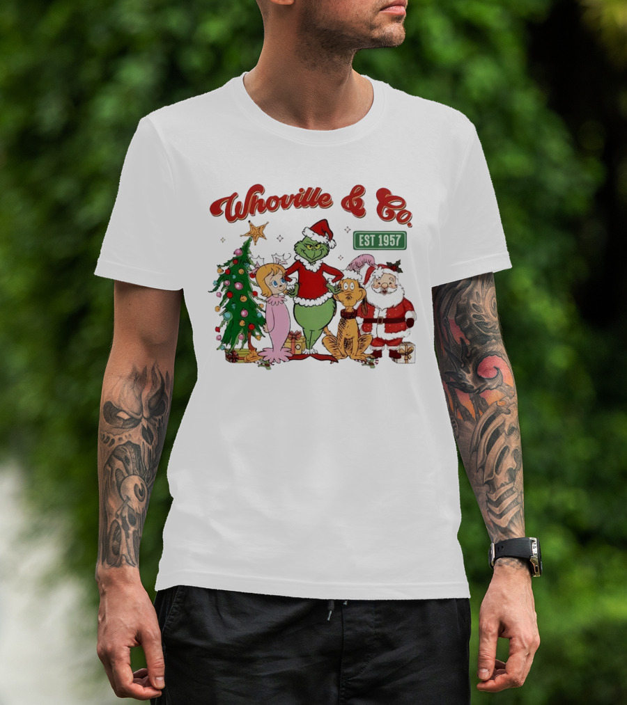 Whoville And Co Est 1957 Grinch Santa Max Cindy-Lou Christmas Tree T-Shirt