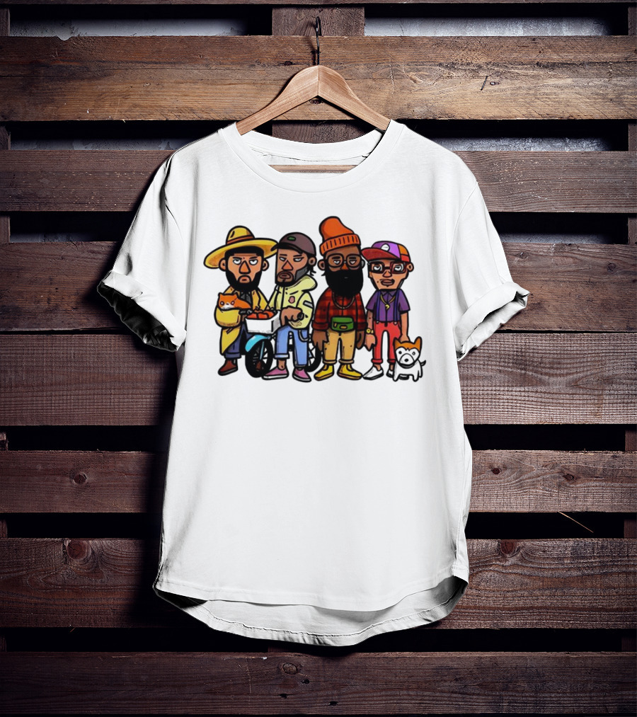 Hipster Clips Cartoon Characters With Pets And Accessories T-Shirt