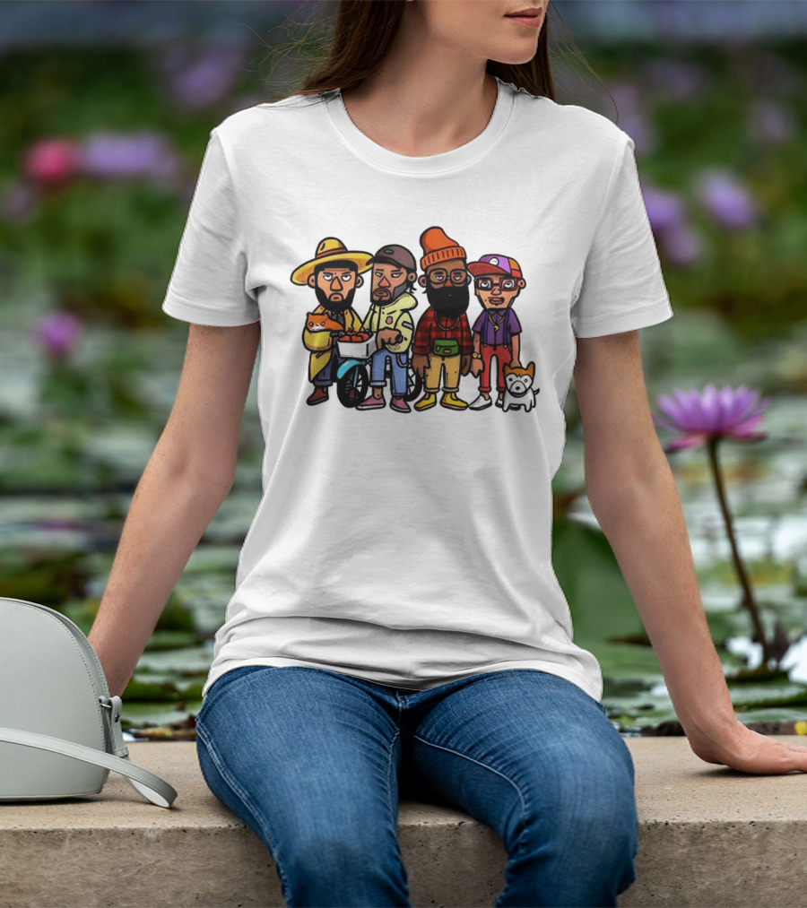 Hipster Clips Cartoon Characters With Pets And Accessories T-Shirt