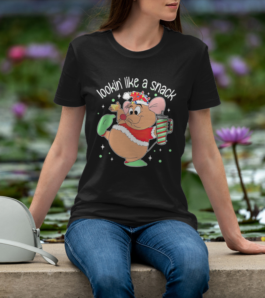 Lookin' Like A Snack Santa Mouse Holding Cheese And Peppermint Drink T-Shirt