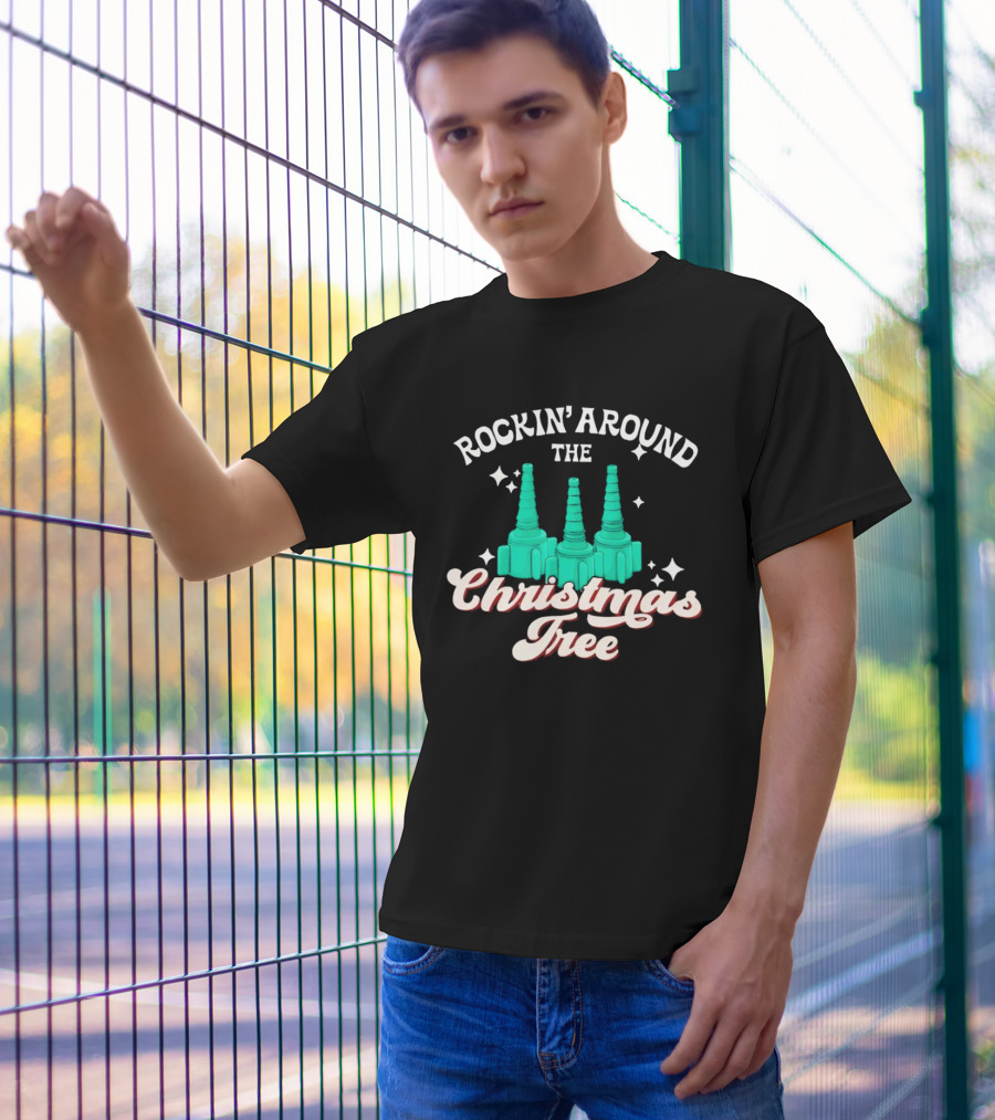 Rockin’ Around The Christmas Tree With Stylized Turquoise Towers T-Shirt