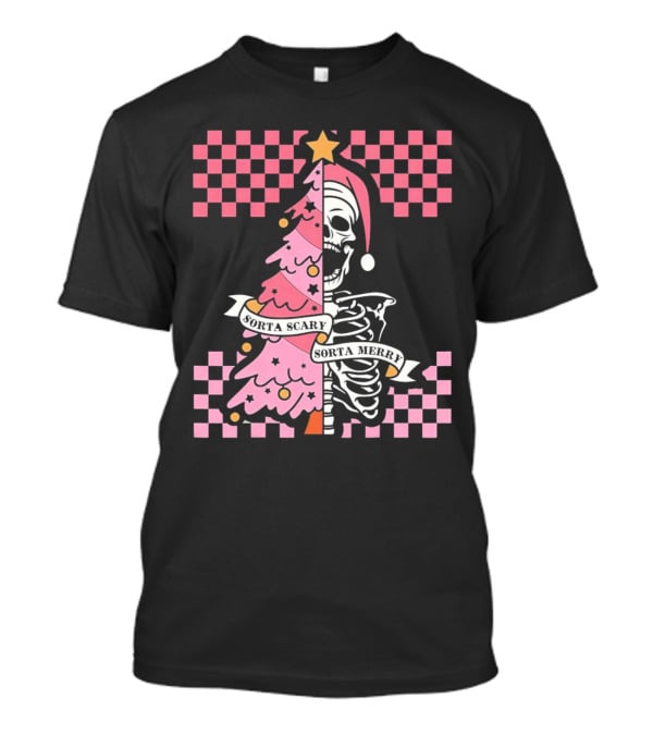 Skeleton Sorta Scary Sorta Merry Christmas Tree Split T-Shirt