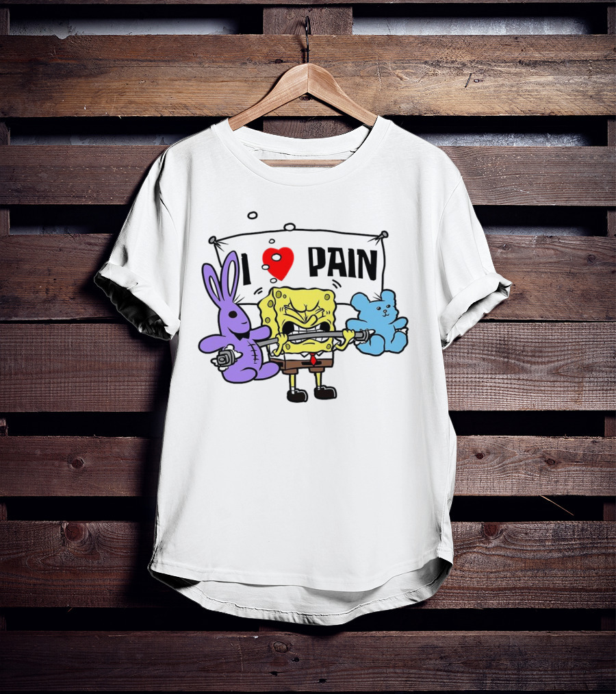 SpongeBob I Love Pain Weightlifting With Purple Bunny And Blue Bear T-Shirt