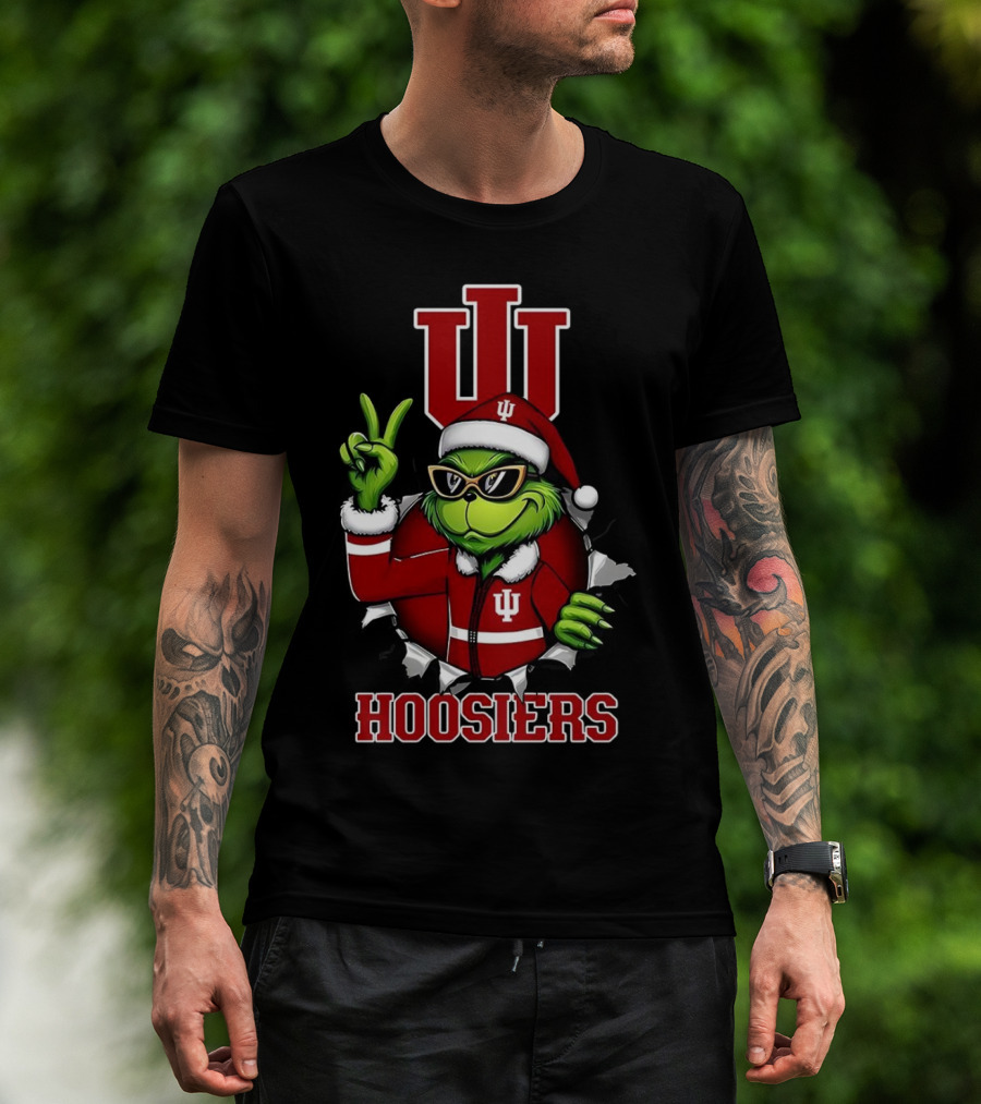 Grinch Indiana Hoosiers Christmas IU Santa T-Shirt