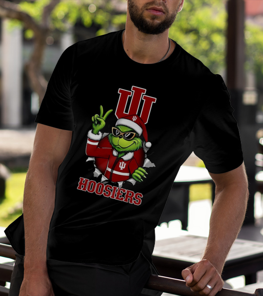 Grinch Indiana Hoosiers Christmas IU Santa T-Shirt
