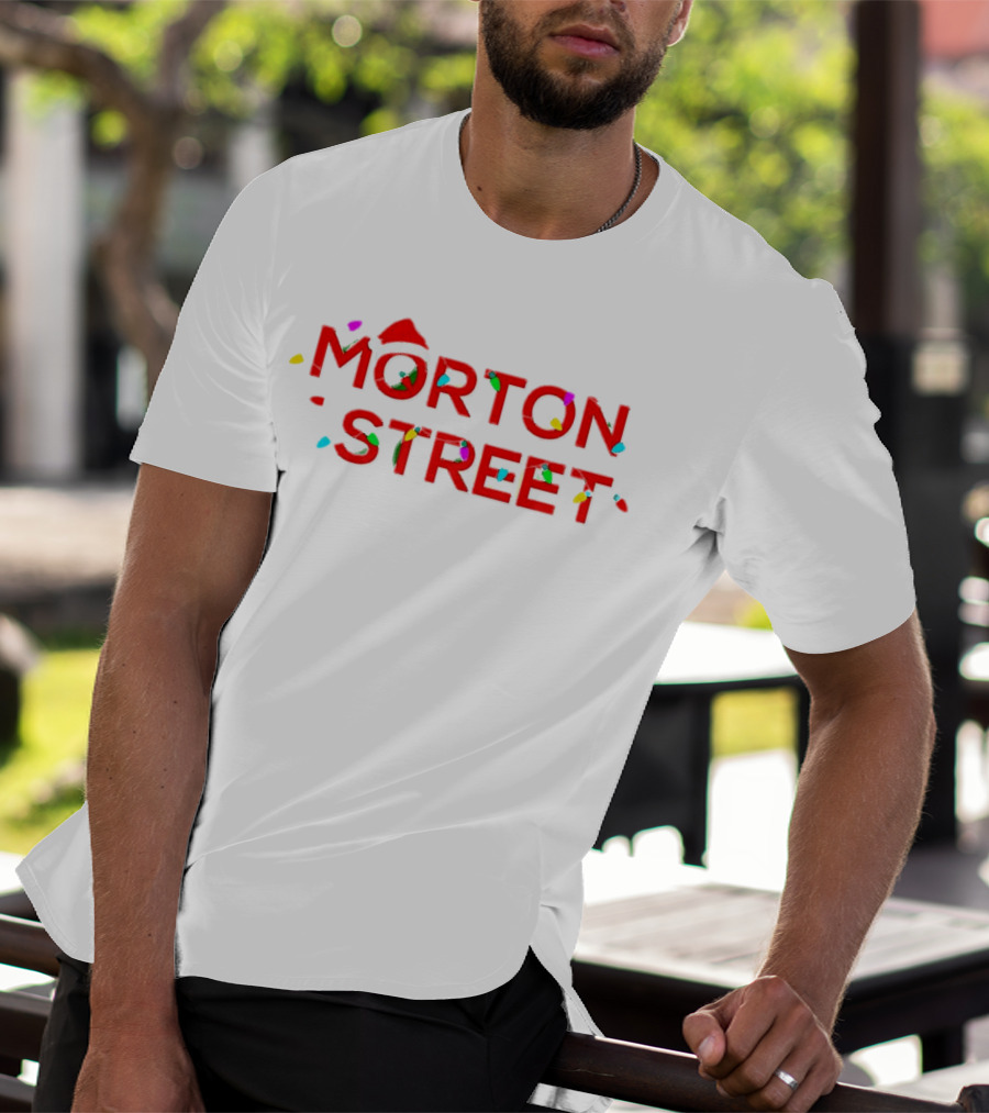 Morton Street Christmas Lights And Santa Hat T-Shirt