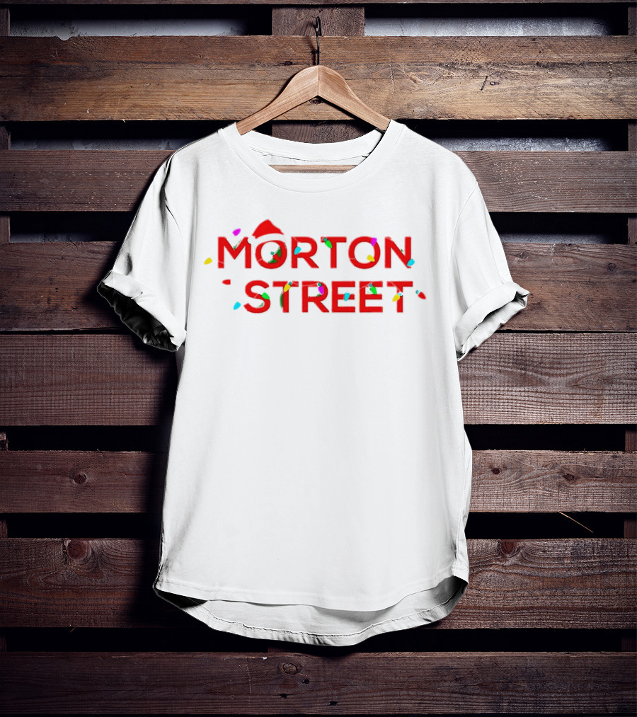 Morton Street Christmas Lights And Santa Hat T-Shirt