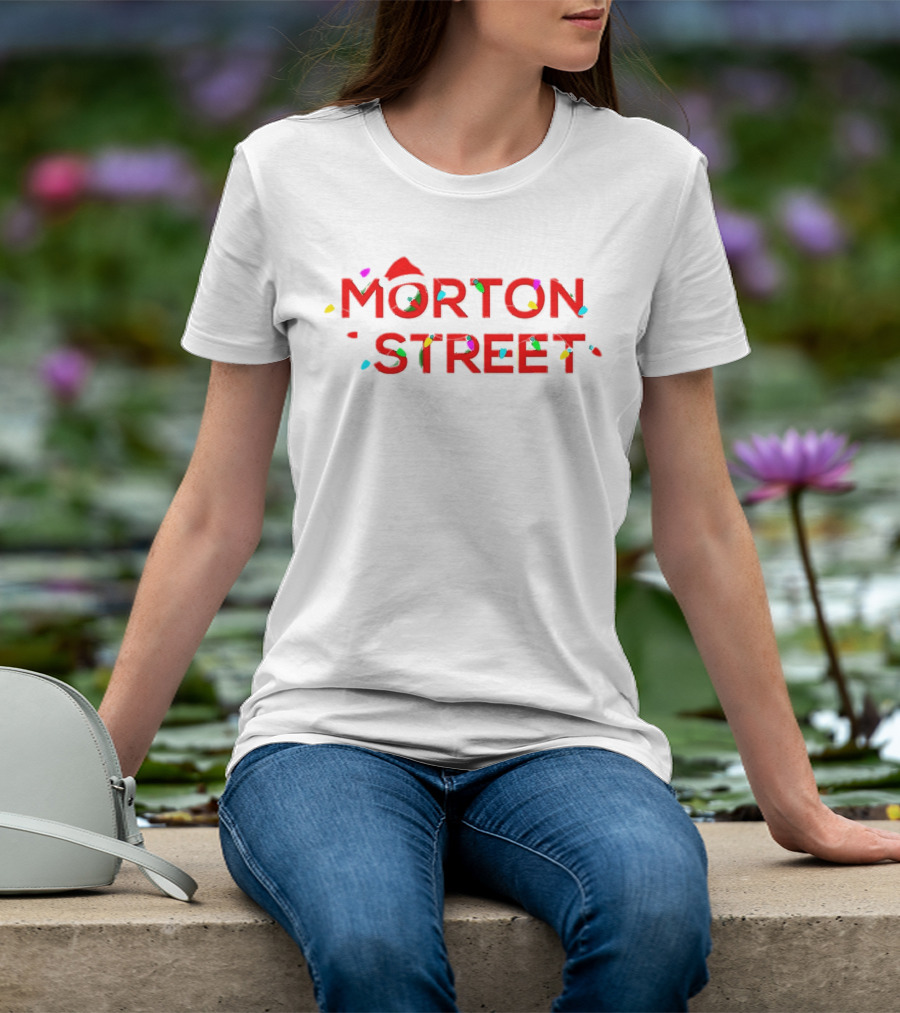 Morton Street Christmas Lights And Santa Hat T-Shirt