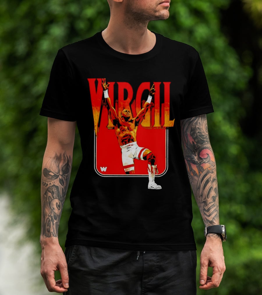 Virgil Wrestling Iconic Pose With Red Background And White Boots T-Shirt