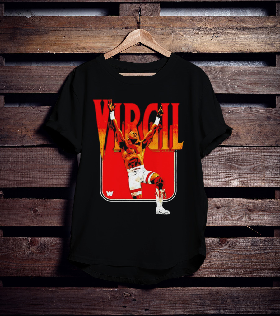Virgil Wrestling Iconic Pose With Red Background And White Boots T-Shirt