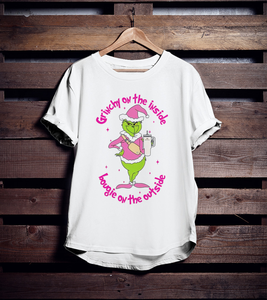 Grinchy On The Inside Bougie On The Outside Pink Hat Coffee Mug Christmas T-Shirt