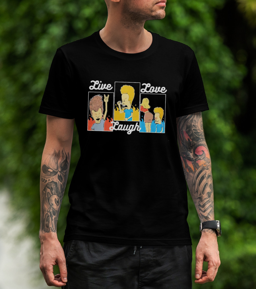 Live Laugh Love Beavis And Butt-Head Rock Band Comedy T-Shirt